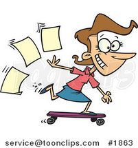 Cartoon Business Woman Skateboarding in the Office by Toonaday