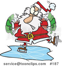 Cartoon Santa Flapping His Arms to Try to Maintain His Balance so He Doesn't Fall While Ice Skating by Toonaday