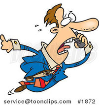 Cartoon Business Man Running and Talking on a Cell Phone by Toonaday