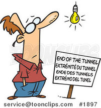 Cartoon Guy at an End of the Tunnel Sign by Toonaday