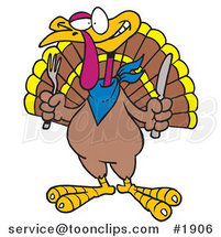 Cartoon Turkey Bird Holding a Knife and Fork by Toonaday