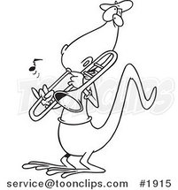 Cartoon Black and White Line Drawing of a Lizard Playing a Trombone by Toonaday