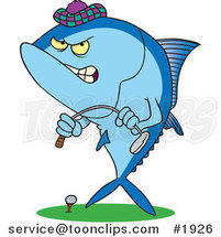 Cartoon Mad Tuna Fish Playing Golf by Toonaday