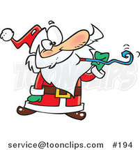 Cartoon Santa Claus at a Party, Blowing a Noise Maker Blower by Toonaday