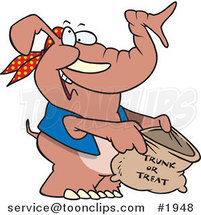 Cartoon Halloween Elephant Holding a Trunk or Treat Bag by Toonaday