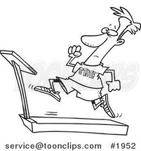 Cartoon Black and White Line Drawing of a Guy Sprinting on a Treadmill by Toonaday