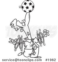 Cartoon Black and White Line Drawing of a Trained Business Man Spinning Rings on His Arms and Balancing a Ball on His Nose by Toonaday