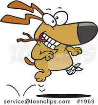 Cartoon Three Legged Dog Playing Fetch by Toonaday