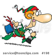 Cartoon One of Santa's Elves Running to Paint a Wall Red for Christmas Time by Toonaday