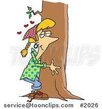 Cartoon Hippie Lady Hugging a Tree by Toonaday