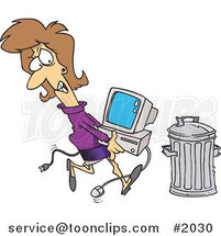 Cartoon Business Woman Throwing Away a Broken Computer by Toonaday