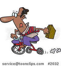 Cartoon Black Business Man Riding a Trike to Work by Toonaday