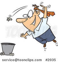 Cartoon Guy Wearing a Tie on His Head and Tossing Trash by Toonaday