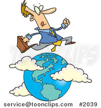 Cartoon Traveling Salesman Leaping over the Globe by Toonaday