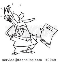 Cartoon Black and White Line Drawing of a Guy Holding an Extreme Billing Statement by Toonaday