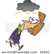 Cartoon Business Woman Walking Under a Stormy Cloud by Toonaday
