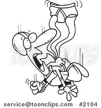 Cartoon Black and White Line Drawing of a Skydiver with an Underwear Parachute by Toonaday