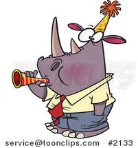 Cartoon New Year Rhino Business Man Blowing a Horn by Toonaday