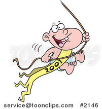 Cartoon New Years Baby Swinging on a Rope by Toonaday
