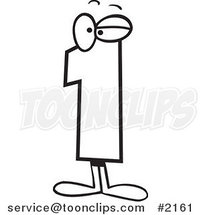 Cartoon Black and White Line Drawing of a Number One Character by Toonaday
