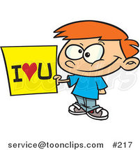 Cartoon Sweet Little Red Haired White Boy Holding an I Love You Sign by Toonaday
