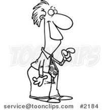 Cartoon Black and White Line Drawing of a Business Man Pointing and Smiling by Toonaday