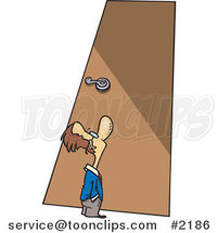 Cartoon Tiny Business Man Looking up at a Door by Toonaday