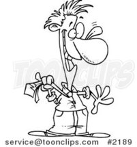 Cartoon Black and White Line Drawing of a Business Man Acting like a Fool by Toonaday