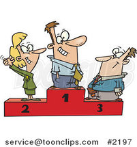 Cartoon Podium of First, Second and Third Place Business People by Toonaday