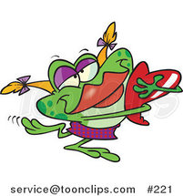 Cartoon Green Female Frog with Blond Hair and Red Lips, Hugging a Red Heart by Toonaday