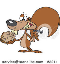 Cartoon Squirrel Holding a Nut and Hammer by Toonaday