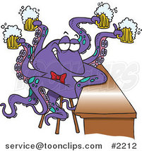 Cartoon Octopus Bartender Serving Beer by Toonaday