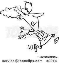 Cartoon Black and White Line Drawing of a Business Woman Running in the Office Olympics by Toonaday