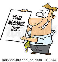 Cartoon Business Man Holding a Sign with Sample Text by Toonaday