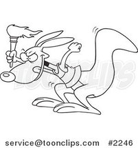 Cartoon Black and White Line Drawing of an Olympic Kangaroo with a Torch by Toonaday