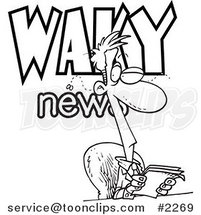 Cartoon Black and White Line Drawing of a Waky News Anchor by Toonaday