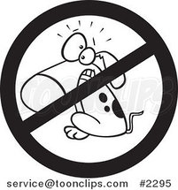 Cartoon Black and White Line Drawing of a Restricted Dog Sign by Toonaday