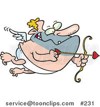 Cartoon Mis-Shaven Chubby Cupid with Blond Hair, Flying with a Heart Arrow Aimed by Toonaday