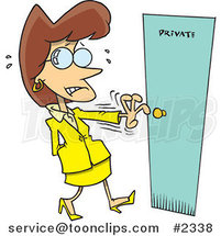 Cartoon Nervous Lady Opening a Private Door by Toonaday