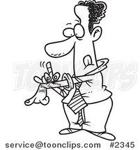 Cartoon Black and White Line Drawing of a Black Business Man Writing Notes on His Arm by Toonaday