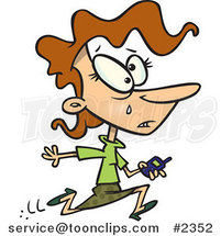Cartoon Business Woman Running to Get Bars on Her Phone by Toonaday