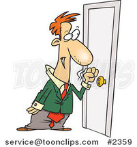 Cartoon Business Man Knocking on a Door by Toonaday
