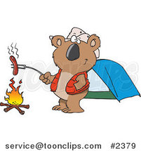 Cartoon Camping Koala Roasting a Hot Dog over a Fire by Toonaday