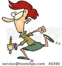 Cartoon Lady Running with a Pencil by Toonaday
