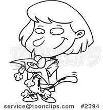 Cartoon Black and White Line Drawing of a Girl Mangling Her Kitty by Toonaday