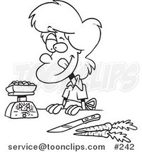 Cartoon Line Art Design of a Hungry Lady Weighing Her Food by Toonaday
