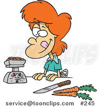 Cartoon Red Haired Lady Weighing Her Food by Toonaday