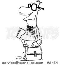 Cartoon Black and White Line Drawing of a Nerdy Salesman by Toonaday