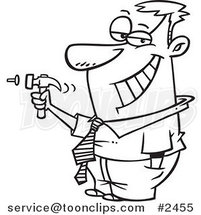 Cartoon Black and White Line Drawing of a Guy Hammering a Nail by Toonaday