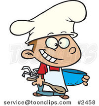 Cartoon Happy Chef Boy Holding a Mixing Bowl by Toonaday